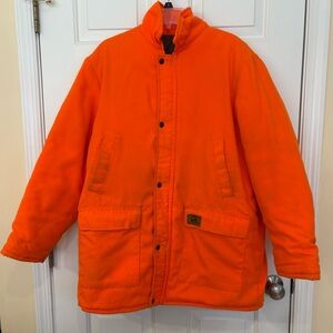 Vintage Duxbak Mens Jacket Sz Large Regular Blaze Orange Button Hood Hunting USA